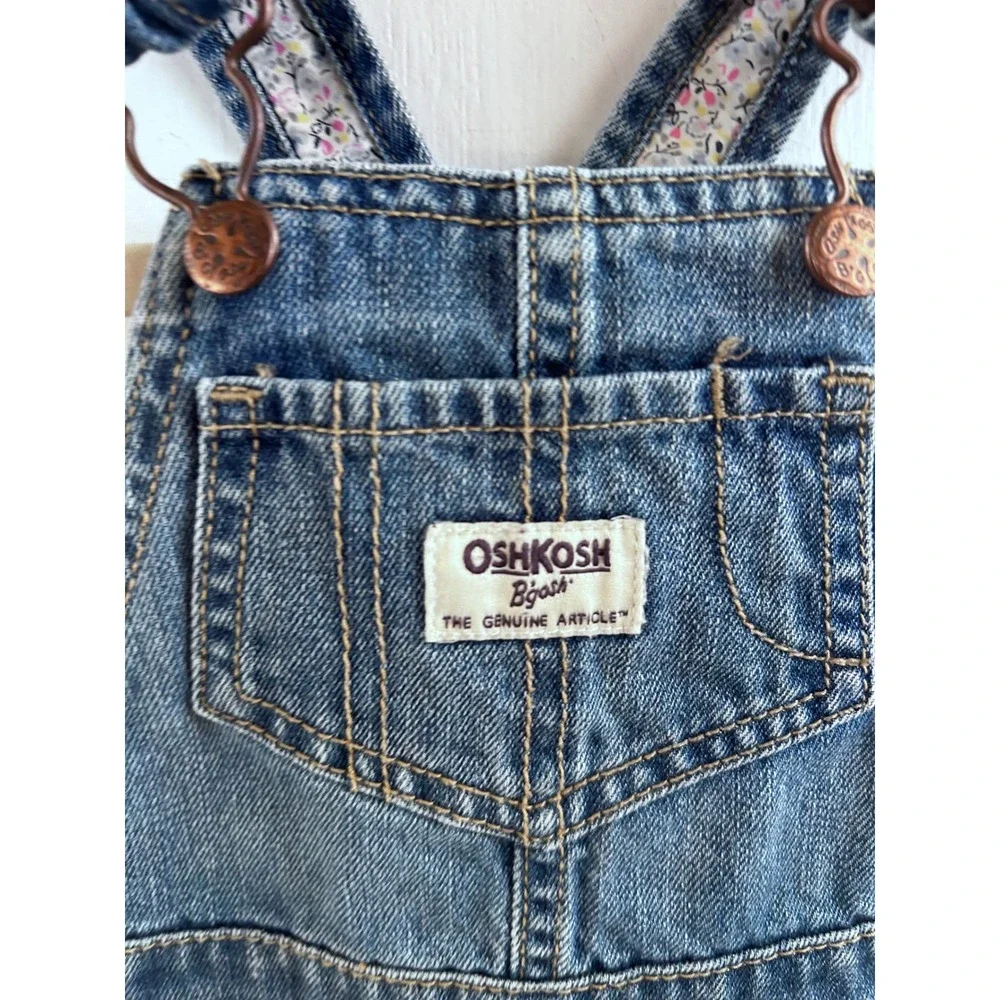 OshKosh Denim Shortalls 18M Blue Floral Trim Overalls Kids‎